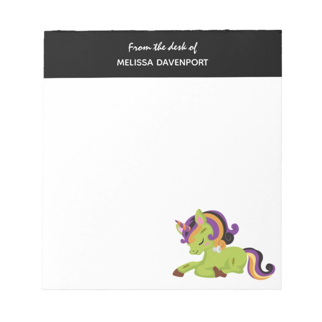 Cute Frankenstein Unicorn Halloween Drawing Notepad (Front)