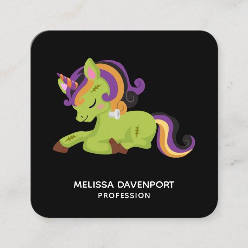 Cute Frankenstein Unicorn Halloween Drawing Square Business Card