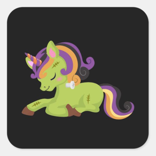 Cute Frankenstein Unicorn Halloween Drawing Square Sticker