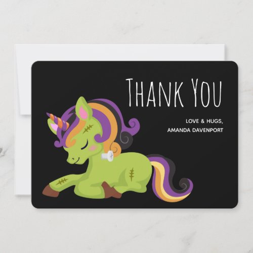 Cute Frankenstein Unicorn Halloween Drawing Thank You Card