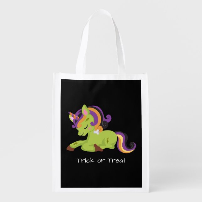 Cute Frankenstein Unicorn Halloween Grocery Bag (Front)