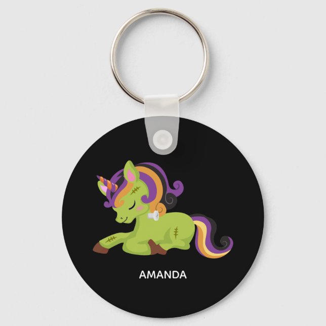 Cute Frankenstein Unicorn Halloween Keychain (Front)