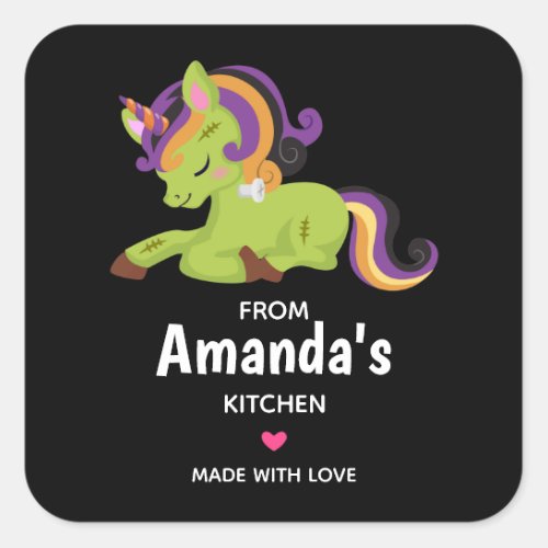 Cute Frankenstein Unicorn Halloween Kitchen Square Sticker