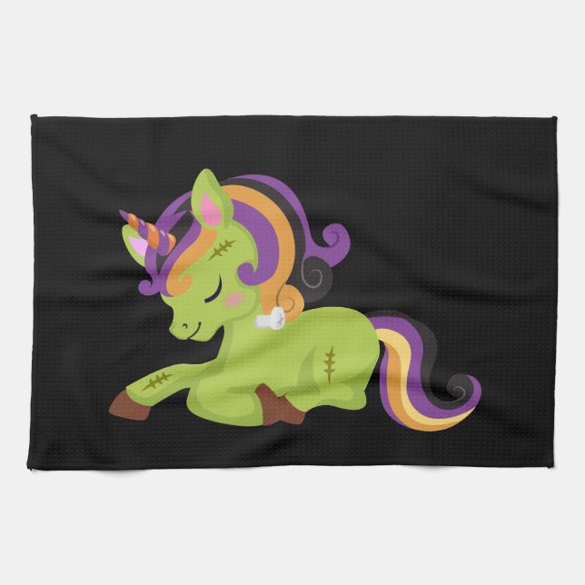 Cute Frankenstein Unicorn Halloween Kitchen Towel (Horizontal)