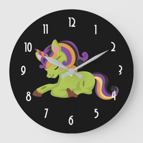 Cute Frankenstein Unicorn Halloween Large Clock