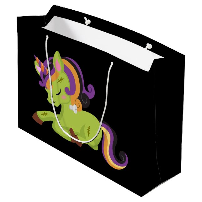 Cute Frankenstein Unicorn Halloween Large Gift Bag (Back Angled)