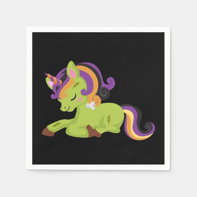 Cute Frankenstein Unicorn Halloween Napkins (Front)