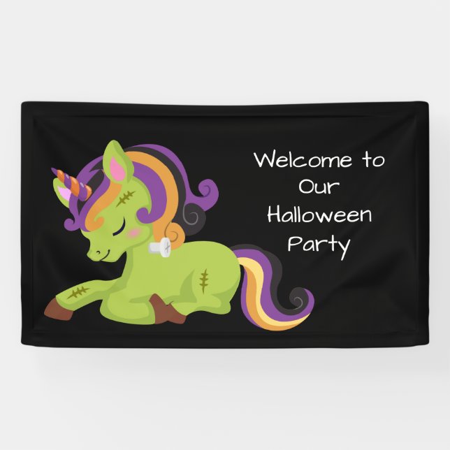 Cute Frankenstein Unicorn Halloween Party Banner (Horizontal)
