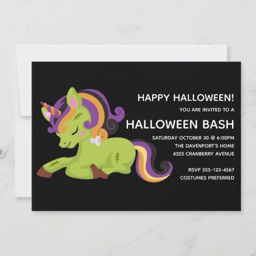 Cute Frankenstein Unicorn Halloween Party Invitation