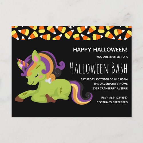 Cute Frankenstein Unicorn Halloween Party Invitation Postcard