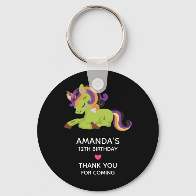 Cute Frankenstein Unicorn Halloween Party Keychain (Front)