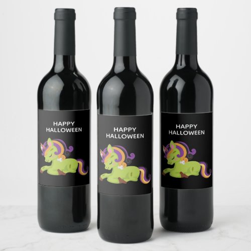 Cute Frankenstein Unicorn Halloween Party Wine Label
