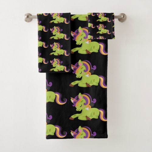 Cute Frankenstein Unicorn Halloween Pattern Bath Towel Set