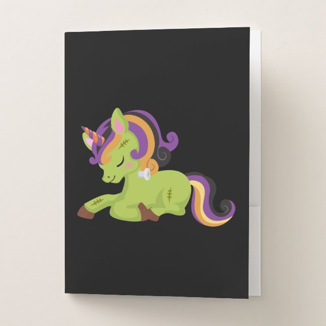 Cute Frankenstein Unicorn Halloween Pocket Folder (Front)