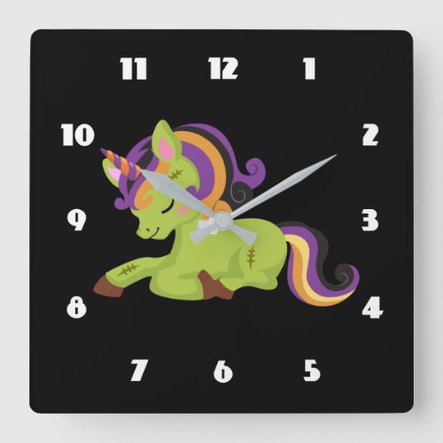 Cute Frankenstein Unicorn Halloween Square Wall Clock