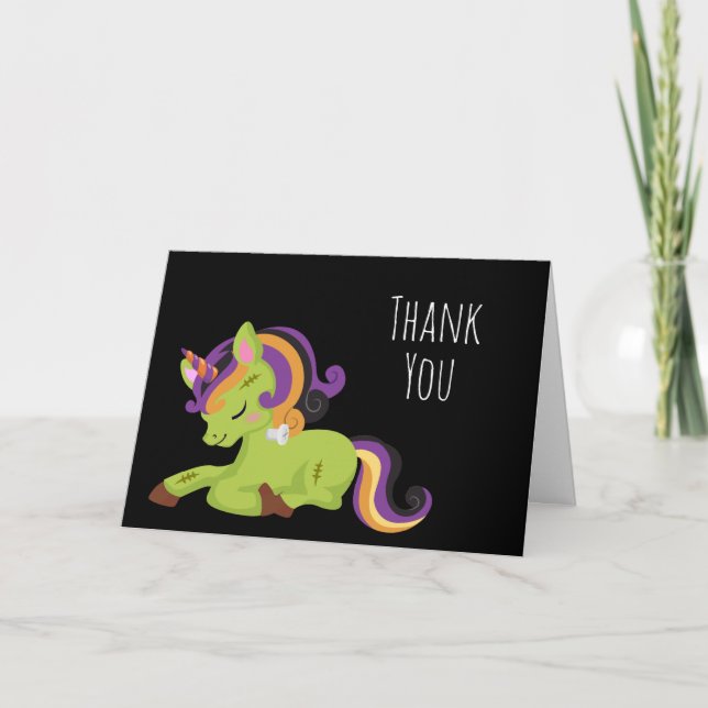Cute Frankenstein Unicorn Halloween Thank You Card (Front)