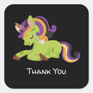 Cute Frankenstein Unicorn Halloween Thank You Square Sticker