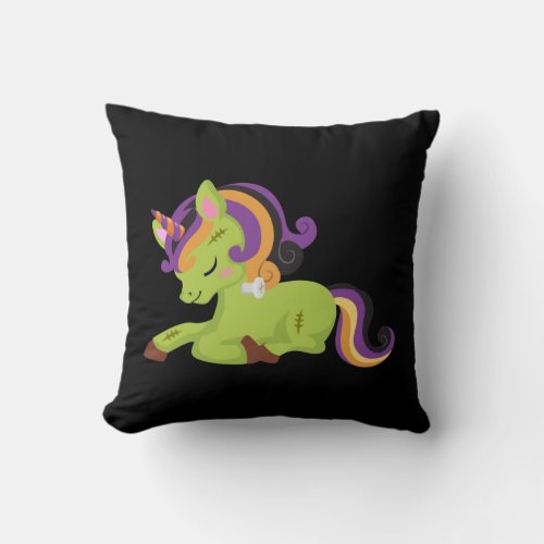 Cute Frankenstein Unicorn Halloween Throw Pillow