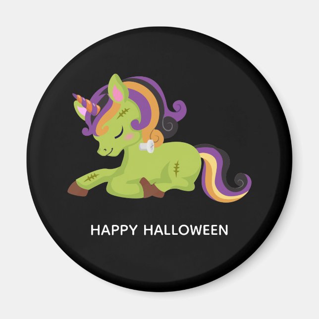 Cute Frankenstein Unicorn Happy Halloween Magnet (Front)