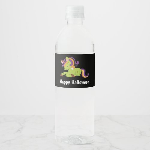 Cute Frankenstein Unicorn Happy Halloween Water Bottle Label