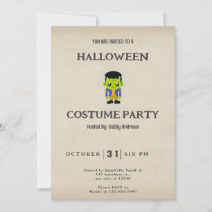 Cute Frankenstein's Monster Vintage Halloween Invitation