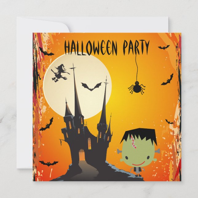 Cute Frankie & Castle Halloween Party Invites (Front)