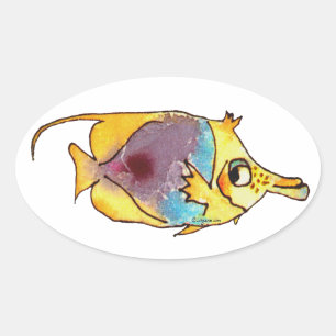 Cute Freckled Long-Nose Butterflyfish Fish Oval Sticker