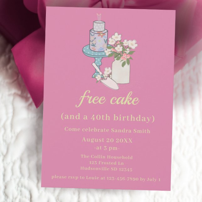 Cute Free Cake Funny 40th Birthday Invitation (Creator Uploaded)