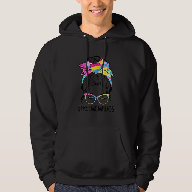 Cute Free Mom Hugs Messy Bun Pansexual Pride Rainb Hoodie (Front)