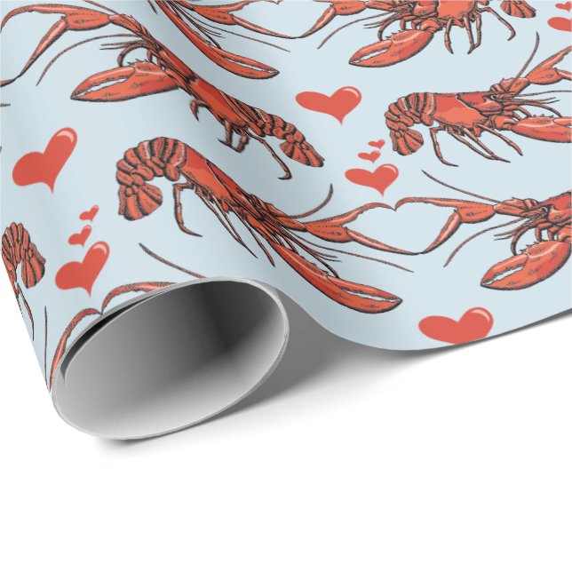 Cute French Blue You're My Lobster Romance Wrapping Paper (Roll Corner)