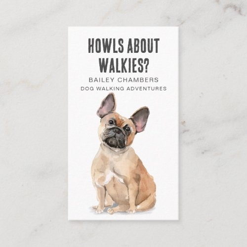 Cute French Bull Dog Watercolor Dog Walker  Business Card