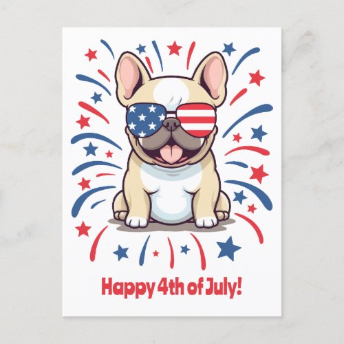 Cute French Bulldog 4th of July Postcard