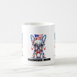 Cute French Bulldog American Flag with Hearts Coffee Mug