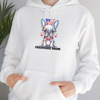Cute French Bulldog American Flag with Hearts Hoodie
