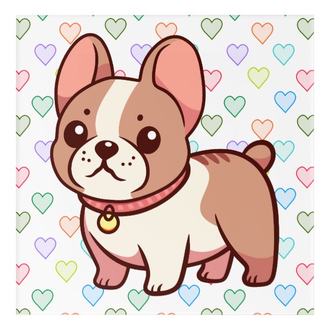 Cute French Bulldog And Hearts Acrylic Print (Front)