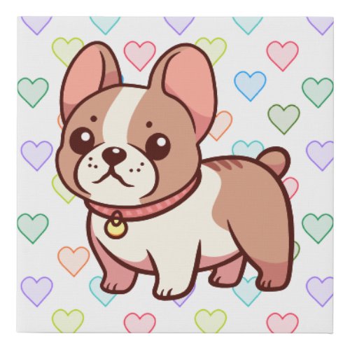 Cute French Bulldog And Hearts Faux Canvas Print