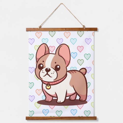 Cute French Bulldog And Hearts Hanging Tapestry