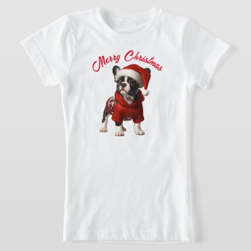 Cute French Bulldog and Santa Hat T_Shirt