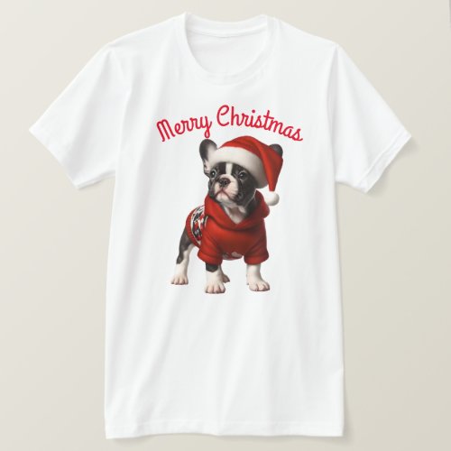 Cute French Bulldog and Santa Hat T_Shirt