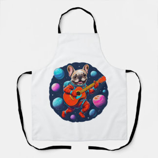Cute French Bulldog Astronaut Playing Guitar – Fun Apron