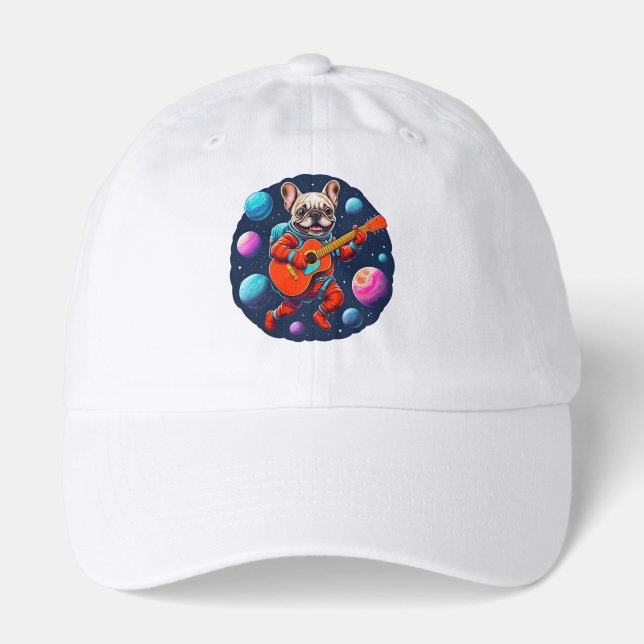 Cute French Bulldog Astronaut Playing Guitar – Fun Hat (Front)