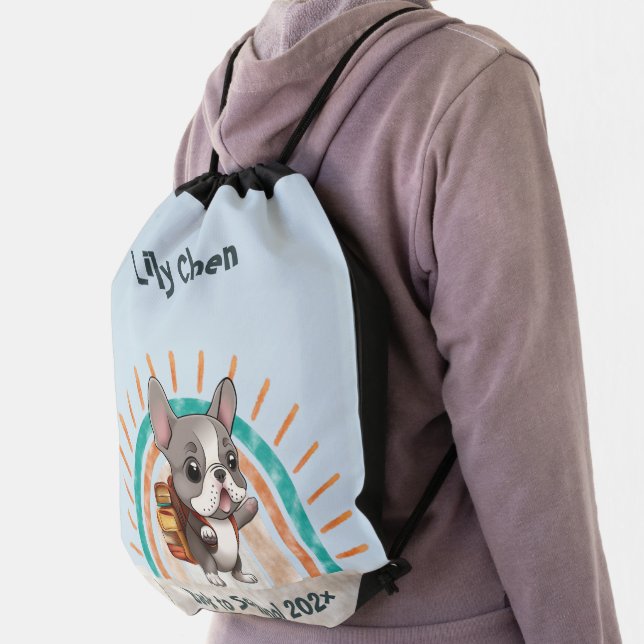 Cute French bulldog back to school rainbow Drawstring Bag (Insitu)
