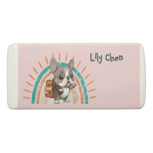 Cute French bulldog back to school rainbow Eraser