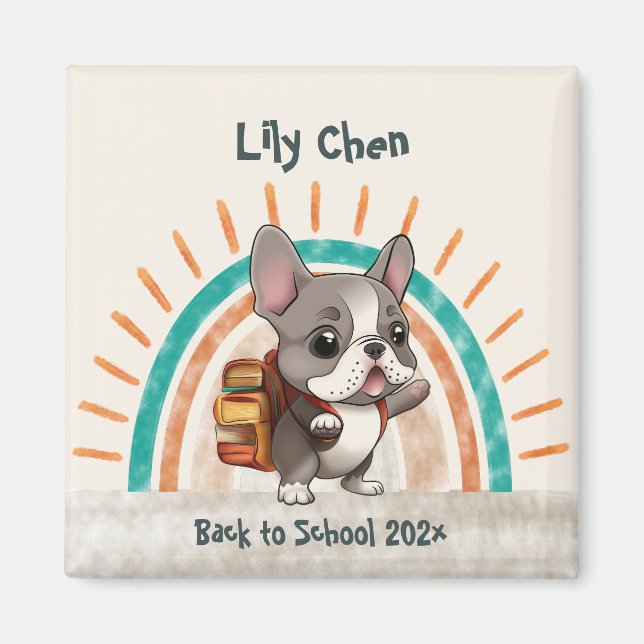 Cute French bulldog back to school rainbow Magnet (Front)