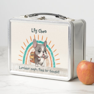 Cute French bulldog back to school rainbow Metal Lunch Box