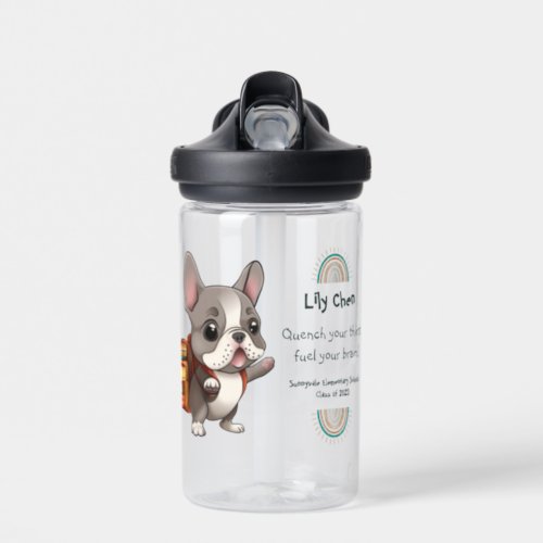 Cute French bulldog back to school rainbow Water Bottle