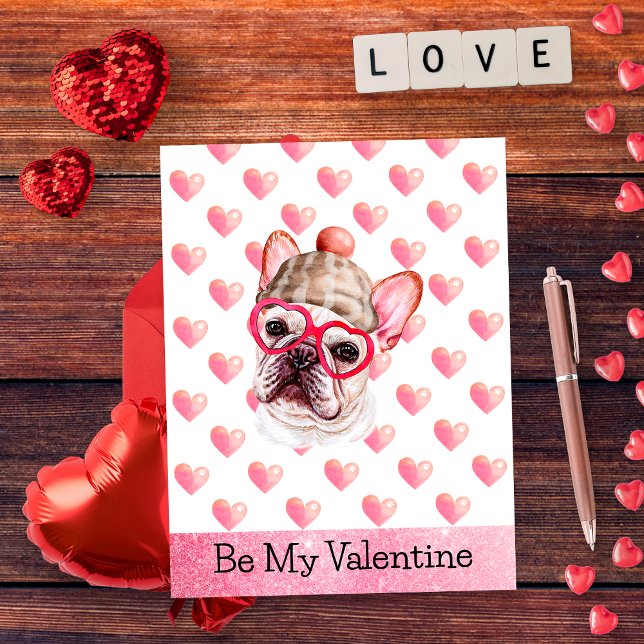 Cute French Bulldog Be My Valentine Dog Valentines Holiday Postcard (Creator Uploaded)