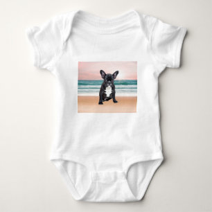 Cute French Bulldog Beach Sun Water Baby Bodysuit