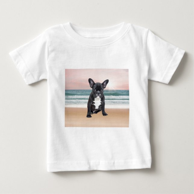 Cute French Bulldog Beach Sun Water Baby T-Shirt (Front)