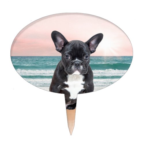 Cute French Bulldog Beach Sun Water Cake Topper